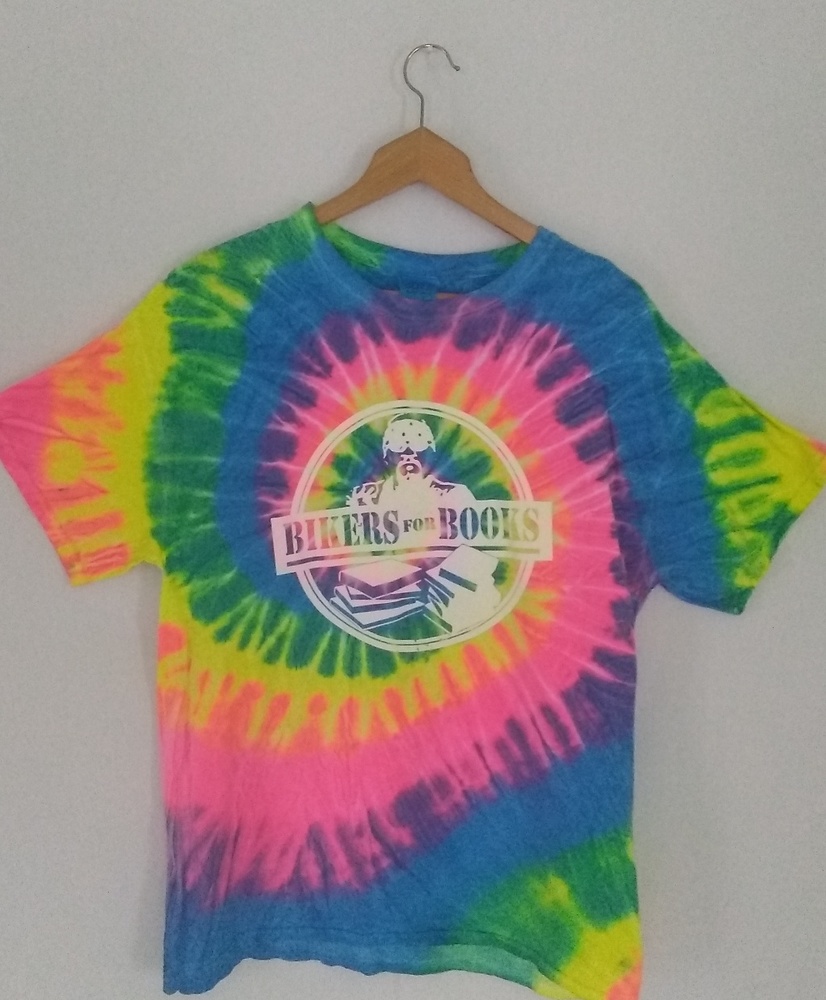 Tie-dye Bikers For Books Motorcycle T-shirt Tee
